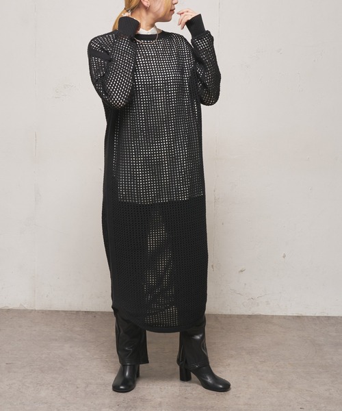 CIAOPANIC(チャオパニック)の「■メッシュ編みニットワンピース(ワンピース・レディース・ブラック/オフホワイト/オレンジ・FREE)」の13枚目の写真