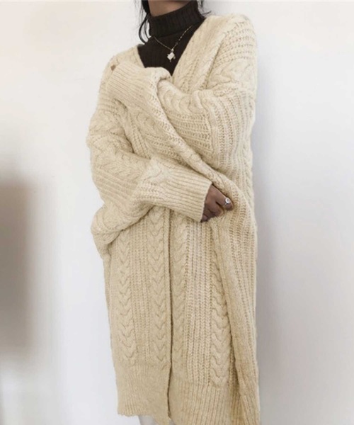 LUGG NAGG（ラグナグ）の「ざっくりニットミドルガウン（カーディガン/ボレロ・レディース・グレー/オフホワイト・M）」の2枚目の写真