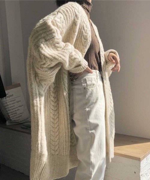 LUGG NAGG（ラグナグ）の「ざっくりニットミドルガウン（カーディガン/ボレロ・レディース・グレー/オフホワイト・M）」の5枚目の写真