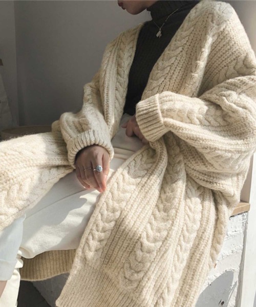 LUGG NAGG（ラグナグ）の「ざっくりニットミドルガウン（カーディガン/ボレロ・レディース・グレー/オフホワイト・M）」の7枚目の写真