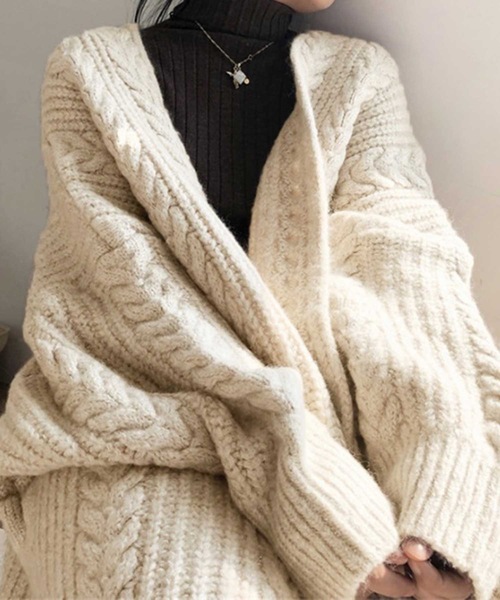 LUGG NAGG（ラグナグ）の「ざっくりニットミドルガウン（カーディガン/ボレロ・レディース・グレー/オフホワイト・M）」の8枚目の写真