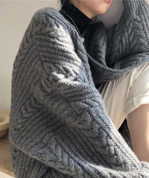 LUGG NAGG（ラグナグ）の「ざっくりニットミドルガウン（カーディガン/ボレロ・レディース・グレー/オフホワイト・M）」の9枚目の写真