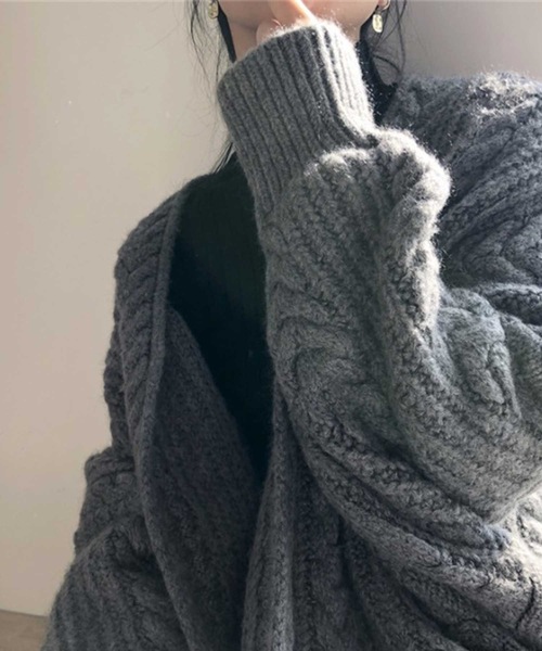 LUGG NAGG（ラグナグ）の「ざっくりニットミドルガウン（カーディガン/ボレロ・レディース・グレー/オフホワイト・M）」の10枚目の写真