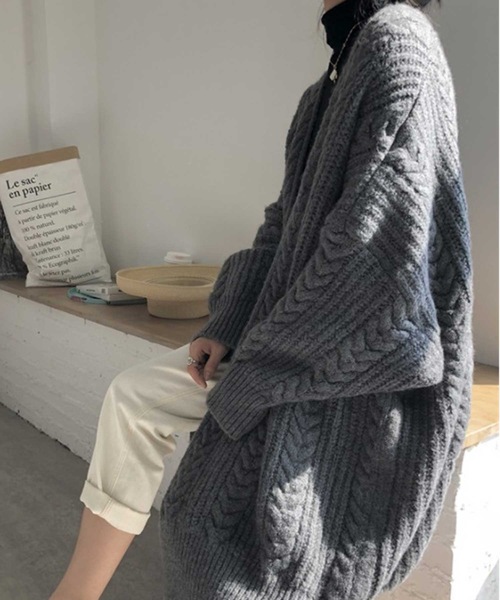 LUGG NAGG（ラグナグ）の「ざっくりニットミドルガウン（カーディガン/ボレロ・レディース・グレー/オフホワイト・M）」の11枚目の写真