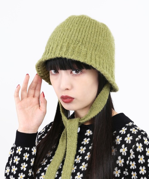WC（ダブル シー）の「ストラップニットハット（ハット・レディース・グリーン/アイボリー/ブラック・FREE）」の3枚目の写真