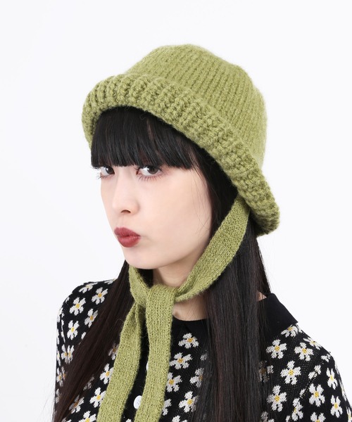 WC（ダブル シー）の「ストラップニットハット（ハット・レディース・グリーン/アイボリー/ブラック・FREE）」の7枚目の写真