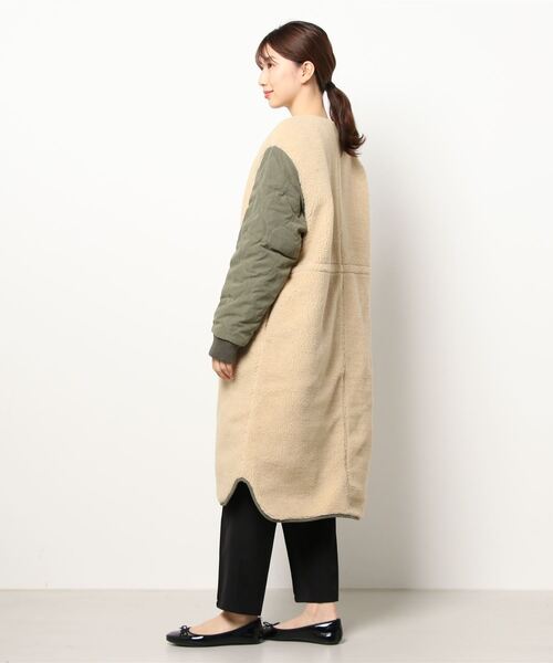 grn（ジーアールエヌ）の「［grn ジーアールエヌ］QUILTING×BOA RV COAT キルティング×ボア リバーシブル ロングコート GL132250Q（ノーカラーコート・レディース・オリーブ/ブラック・FREE）」の3枚目の写真