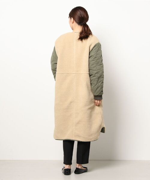 grn（ジーアールエヌ）の「［grn ジーアールエヌ］QUILTING×BOA RV COAT キルティング×ボア リバーシブル ロングコート GL132250Q（ノーカラーコート・レディース・オリーブ/ブラック・FREE）」の4枚目の写真