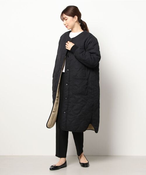 grn（ジーアールエヌ）の「［grn ジーアールエヌ］QUILTING×BOA RV COAT キルティング×ボア リバーシブル ロングコート GL132250Q（ノーカラーコート・レディース・オリーブ/ブラック・FREE）」の6枚目の写真