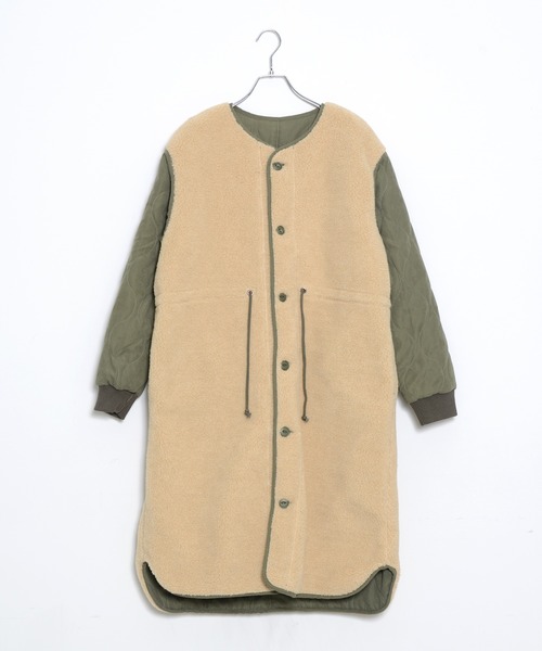 grn（ジーアールエヌ）の「［grn ジーアールエヌ］QUILTING×BOA RV COAT キルティング×ボア リバーシブル ロングコート GL132250Q（ノーカラーコート・レディース・オリーブ/ブラック・FREE）」の11枚目の写真