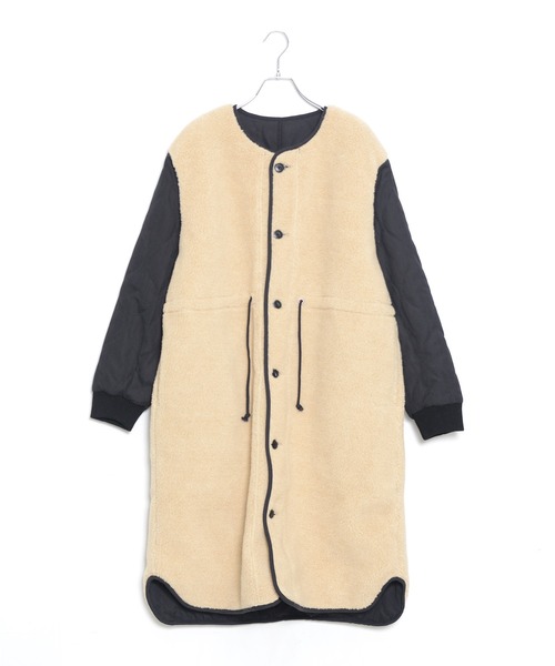 grn（ジーアールエヌ）の「［grn ジーアールエヌ］QUILTING×BOA RV COAT キルティング×ボア リバーシブル ロングコート GL132250Q（ノーカラーコート・レディース・オリーブ/ブラック・FREE）」の7枚目の写真