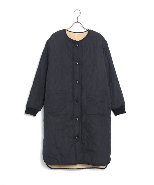 grn（ジーアールエヌ）の「［grn ジーアールエヌ］QUILTING×BOA RV COAT キルティング×ボア リバーシブル ロングコート GL132250Q（ノーカラーコート・レディース・オリーブ/ブラック・FREE）」の8枚目の写真