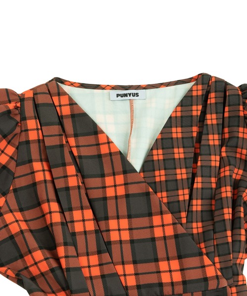 PUNYUS（プニュズ）の「チェック柄カシュクールワンピース（ワンピース・レディース・パープル/レッド/イエロー/グリーン・1/2/4/3）」の10枚目の写真