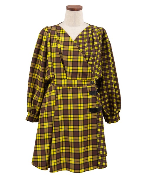 PUNYUS（プニュズ）の「チェック柄カシュクールワンピース（ワンピース・レディース・パープル/レッド/イエロー/グリーン・1/2/4/3）」の21枚目の写真