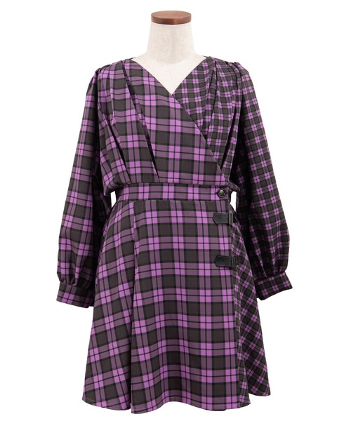 PUNYUS（プニュズ）の「チェック柄カシュクールワンピース（ワンピース・レディース・パープル/レッド/イエロー/グリーン・1/2/4/3）」の11枚目の写真
