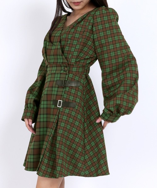 PUNYUS（プニュズ）の「チェック柄カシュクールワンピース（ワンピース・レディース・パープル/レッド/イエロー/グリーン・1/2/4/3）」の18枚目の写真