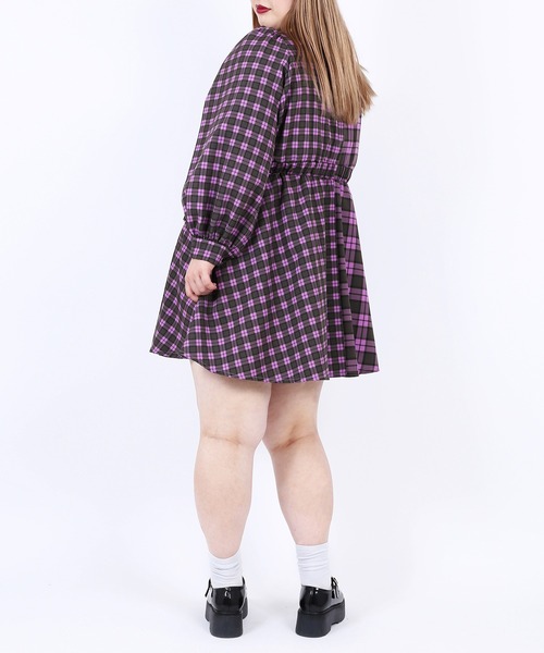 PUNYUS（プニュズ）の「チェック柄カシュクールワンピース（ワンピース・レディース・パープル/レッド/イエロー/グリーン・1/2/4/3）」の7枚目の写真