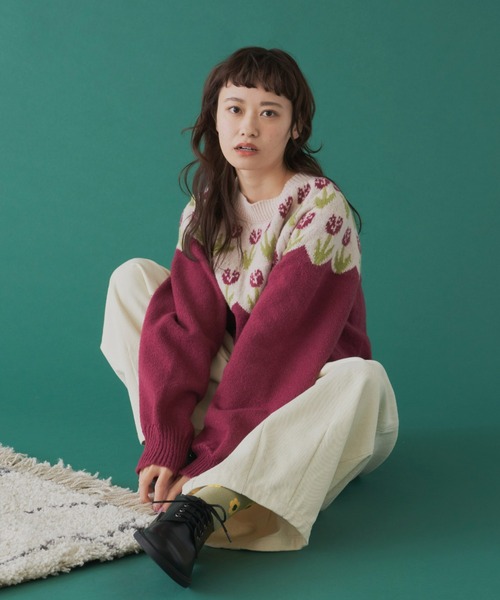 MERLOT（メルロー）の「チューリップニット（ニット/セーター・レディース・グリーン/ワインレッド/イエロー/ネイビー・FREE）」の20枚目の写真