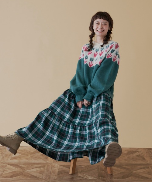 MERLOT（メルロー）の「チューリップニット（ニット/セーター・レディース・グリーン/ワインレッド/イエロー/ネイビー・FREE）」の14枚目の写真