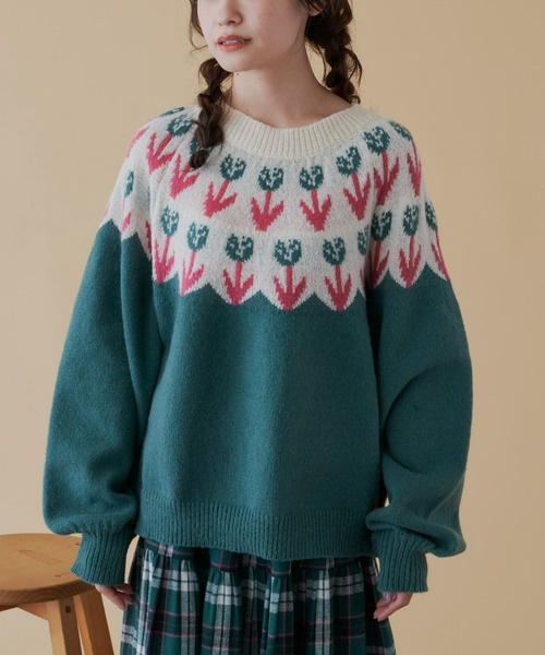 MERLOT（メルロー）の「チューリップニット（ニット/セーター・レディース・グリーン/ワインレッド/イエロー/ネイビー・FREE）」の18枚目の写真