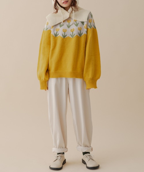 MERLOT（メルロー）の「チューリップニット（ニット/セーター・レディース・グリーン/ワインレッド/イエロー/ネイビー・FREE）」の8枚目の写真