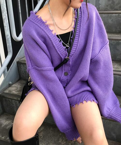 INGNI（イング）の「2WAYブロークンVネック／カーディガン（カーディガン/ボレロ・レディース・ブラック/パープル/オレンジ/グリーン/アイボリー/レッド/ブルー・M）」の6枚目の写真