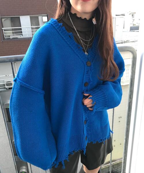 INGNI（イング）の「2WAYブロークンVネック／カーディガン（カーディガン/ボレロ・レディース・ブラック/パープル/オレンジ/グリーン/アイボリー/レッド/ブルー・M）」の5枚目の写真