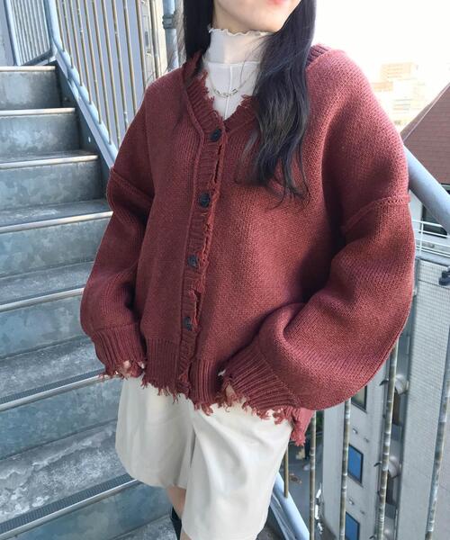 INGNI（イング）の「2WAYブロークンVネック／カーディガン（カーディガン/ボレロ・レディース・ブラック/パープル/オレンジ/グリーン/アイボリー/レッド/ブルー・M）」の22枚目の写真