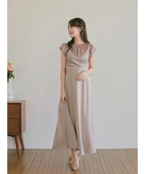 HALUHIROINE（ハルヒロイン）の「カシュクールレイヤー風ワンピース（ドレス・レディース・グレイッシュベージュ/ブラック・FREE）」の3枚目の写真