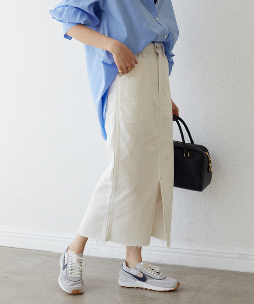SLOBE IENA（スローブイエナ）の「LE DENIM リーンスリットファイブポケットスカート◆（デニムスカート・レディース・ホワイト/グレー系その他・36/38）」の16枚目の写真