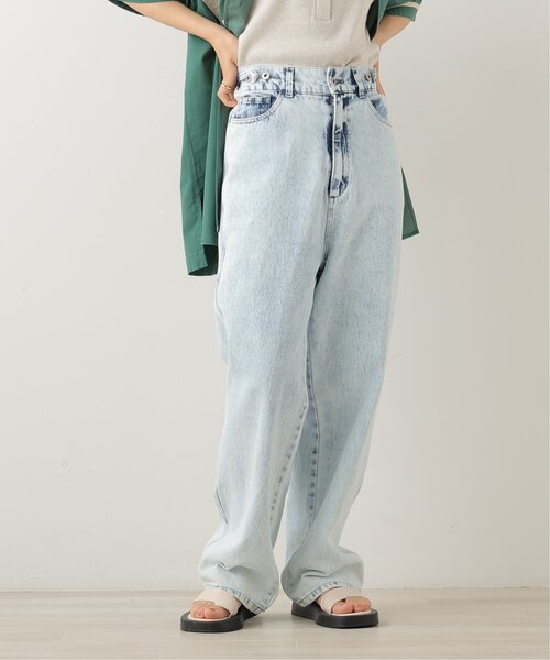 DOUBLE NAME（ダブルネーム）の「ウエスト釦配色ステッチボーイズパンツ（デニムパンツ・レディース・キナリ/ブラック/ワンウォッシュ/サックスブルー・FREE）」の3枚目の写真