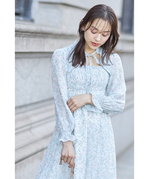 セール】【ZOZO限定】りぼん付きスタンドカラー胸元シャーリング