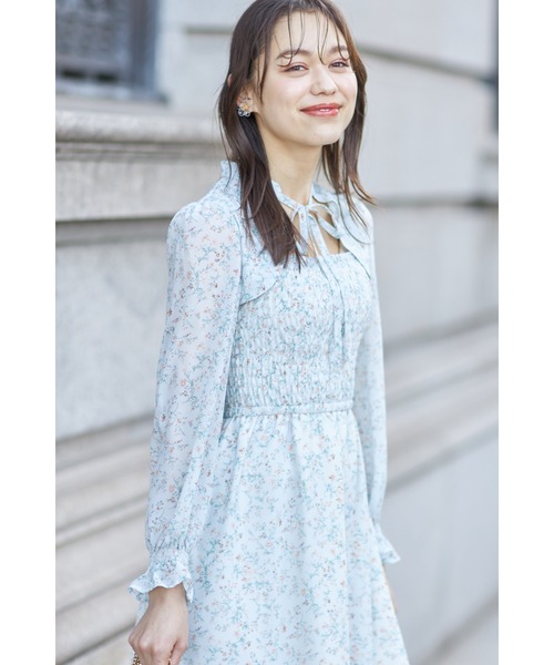 セール】【ZOZO限定】りぼん付きスタンドカラー胸元シャーリング