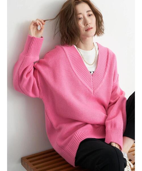 earth music&ecology(アースミュージックアンドエコロジー)の「ルーズVネックニットプルオーバー*(ニット/セーター・レディース・ピンク/ライトベージュ/ライトブルー・FREE)」の19枚目の写真