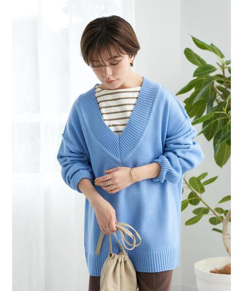 earth music&ecology(アースミュージックアンドエコロジー)の「ルーズVネックニットプルオーバー*(ニット/セーター・レディース・ピンク/ライトベージュ/ライトブルー・FREE)」の12枚目の写真