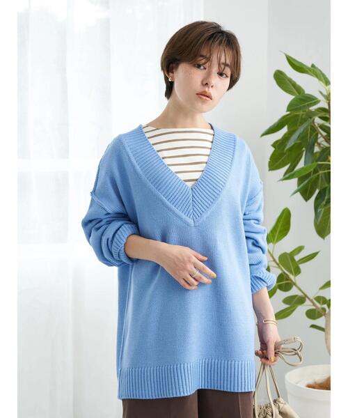 earth music&ecology(アースミュージックアンドエコロジー)の「ルーズVネックニットプルオーバー*(ニット/セーター・レディース・ピンク/ライトベージュ/ライトブルー・FREE)」の13枚目の写真