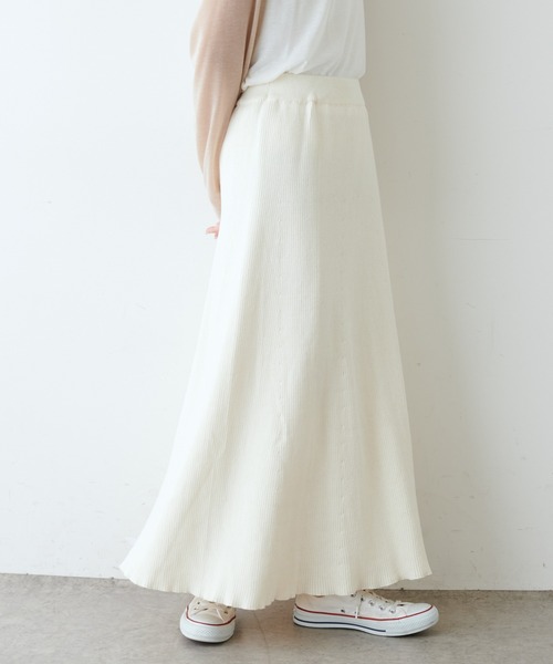 PUAL CE CIN（ピュアルセシン）の「リブロングスカート（スカート・レディース・ブラック/ベージュ/アイボリー・FREE）」の2枚目の写真