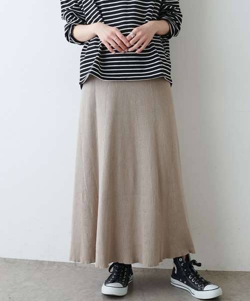 PUAL CE CIN（ピュアルセシン）の「リブロングスカート（スカート・レディース・ブラック/ベージュ/アイボリー・FREE）」の9枚目の写真