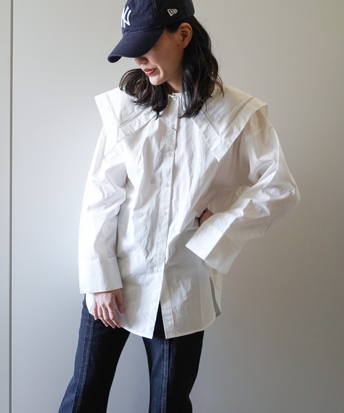 VENCEEXCHANGE（ヴァンスエクスチェンジ）の「ビッグカラーブラウス　　　セーラーカラー/シャツ/（シャツ/ブラウス・レディース・オフホワイト/ブラック/ブルー/ピンク・FREE）」の2枚目の写真