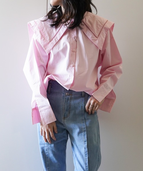 VENCEEXCHANGE（ヴァンスエクスチェンジ）の「ビッグカラーブラウス　　　セーラーカラー/シャツ/（シャツ/ブラウス・レディース・オフホワイト/ブラック/ブルー/ピンク・FREE）」の4枚目の写真