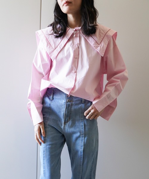 VENCEEXCHANGE（ヴァンスエクスチェンジ）の「ビッグカラーブラウス　　　セーラーカラー/シャツ/（シャツ/ブラウス・レディース・オフホワイト/ブラック/ブルー/ピンク・FREE）」の22枚目の写真