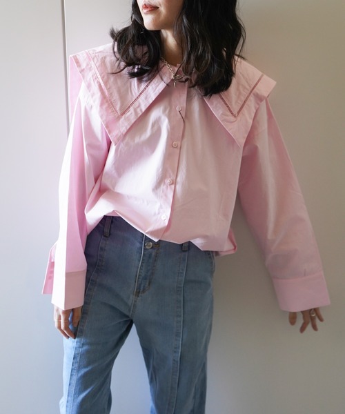 VENCEEXCHANGE（ヴァンスエクスチェンジ）の「ビッグカラーブラウス　　　セーラーカラー/シャツ/（シャツ/ブラウス・レディース・オフホワイト/ブラック/ブルー/ピンク・FREE）」の5枚目の写真