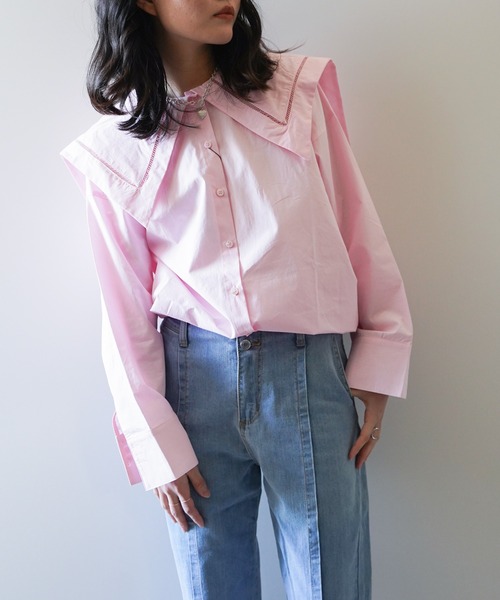 VENCEEXCHANGE（ヴァンスエクスチェンジ）の「ビッグカラーブラウス　　　セーラーカラー/シャツ/（シャツ/ブラウス・レディース・オフホワイト/ブラック/ブルー/ピンク・FREE）」の6枚目の写真