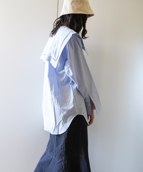 VENCEEXCHANGE（ヴァンスエクスチェンジ）の「ビッグカラーブラウス　　　セーラーカラー/シャツ/（シャツ/ブラウス・レディース・オフホワイト/ブラック/ブルー/ピンク・FREE）」の7枚目の写真