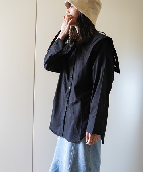 VENCEEXCHANGE（ヴァンスエクスチェンジ）の「ビッグカラーブラウス　　　セーラーカラー/シャツ/（シャツ/ブラウス・レディース・オフホワイト/ブラック/ブルー/ピンク・FREE）」の8枚目の写真