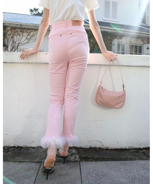 epine（エピヌ）の「epine skinny denim baby pink×ivory fur（デニムパンツ・レディース・ピンク・S/M/XS）」の8枚目の写真