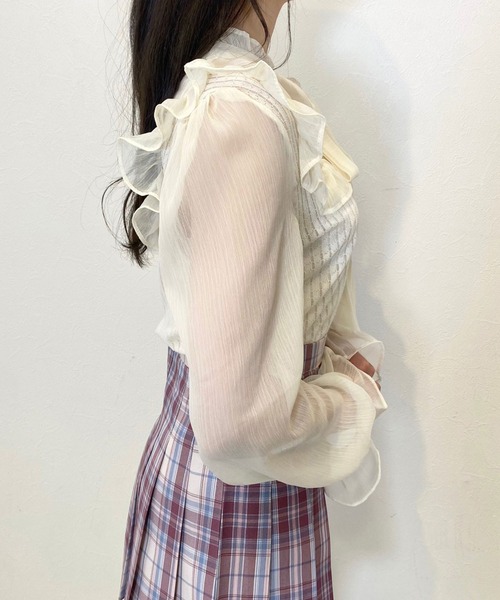 titty＆Co. PETIT（ティティアンドコープティ）の「【titty&Co.PETIT】2wayニットシフォントップス（ニット/セーター・レディース・ホワイト・SMALL/MEDIUM）」の5枚目の写真