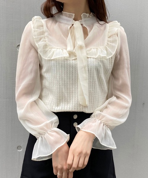 titty＆Co. PETIT（ティティアンドコープティ）の「【titty&Co.PETIT】2wayニットシフォントップス（ニット/セーター・レディース・ホワイト・SMALL/MEDIUM）」の3枚目の写真