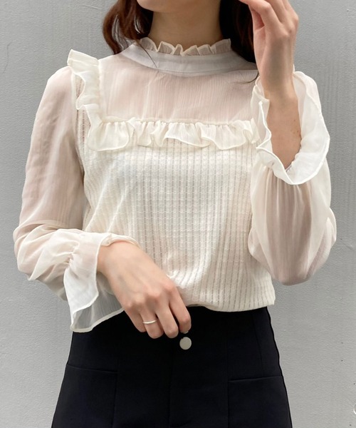 titty＆Co. PETIT（ティティアンドコープティ）の「【titty&Co.PETIT】2wayニットシフォントップス（ニット/セーター・レディース・ホワイト・SMALL/MEDIUM）」の7枚目の写真