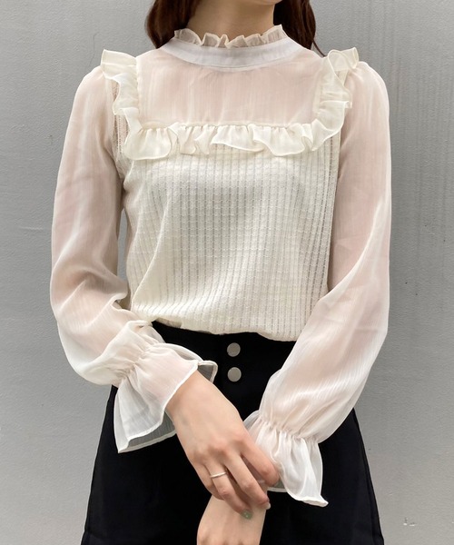 titty＆Co. PETIT（ティティアンドコープティ）の「【titty&Co.PETIT】2wayニットシフォントップス（ニット/セーター・レディース・ホワイト・SMALL/MEDIUM）」の6枚目の写真